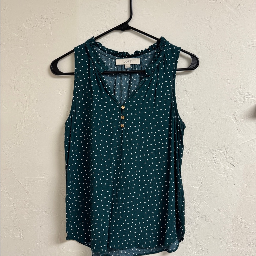 LOFT Teal Polka Dot Tank Top